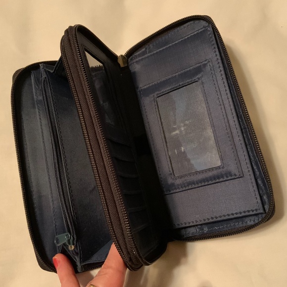 Roots Blue Denim Jean Multi-Pocket Double Zippered Wallet - Picture 5 of 12